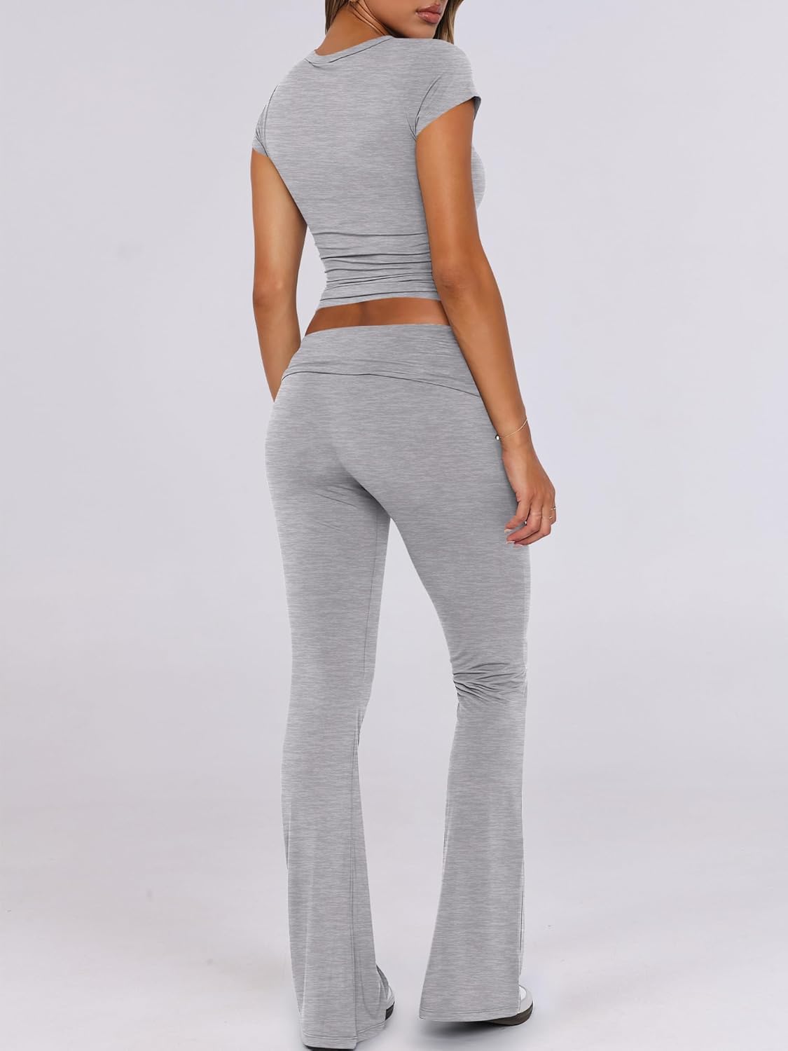 ANRABESS Lounge Sets for Women 2 Piece Foldover Yoga Flare Leggings Pants Crop Tops Casual Y2K Outfits Matching Tracksuit Set